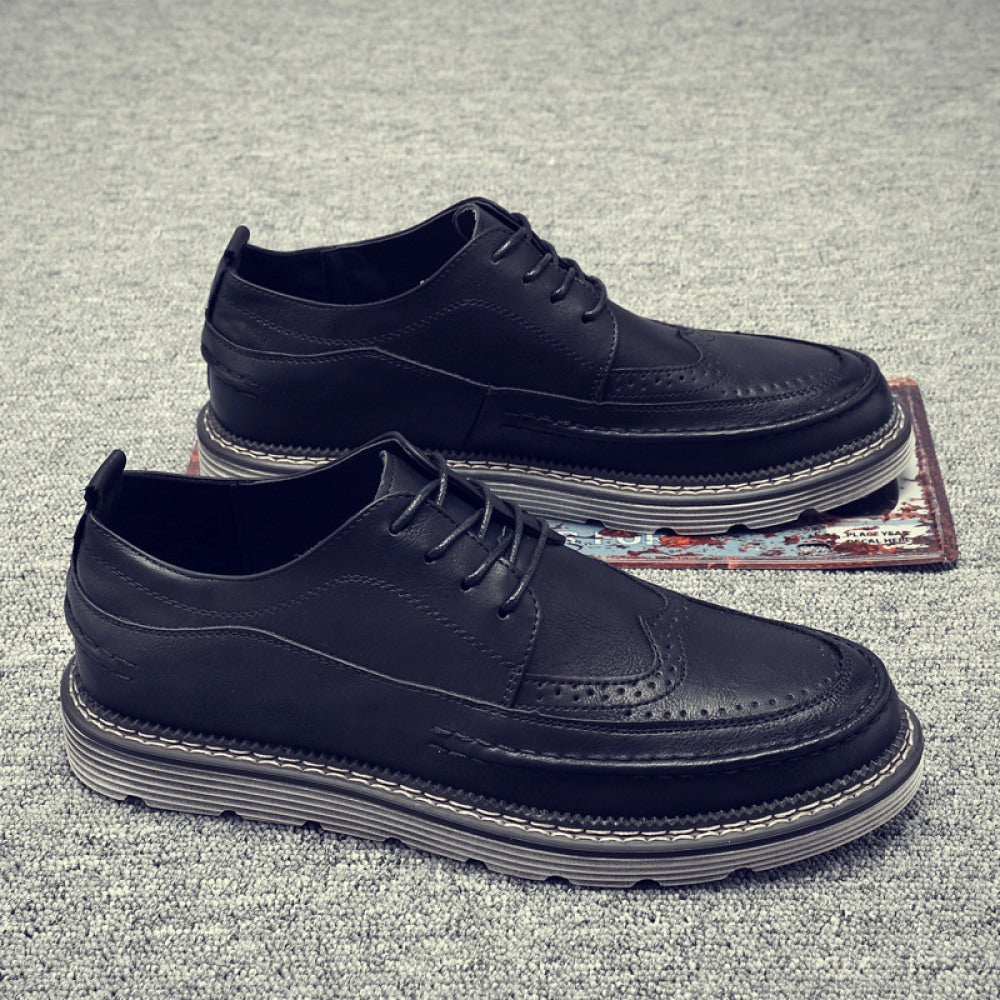 Black Men's Trend Casual Leather Breathable Shoes