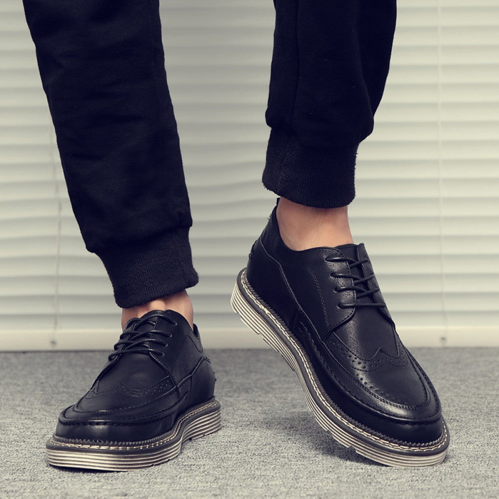 Black Men's Trend Casual Leather Breathable Shoes