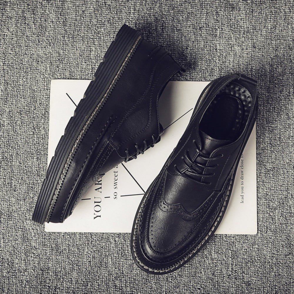 Black Men's Trend Casual Leather Breathable Shoes