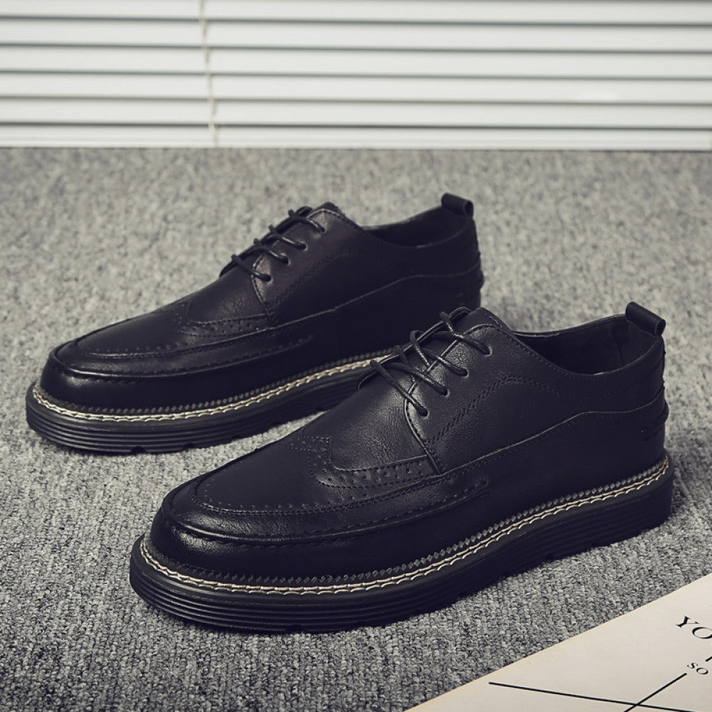Black Men's Trend Casual Leather Breathable Shoes
