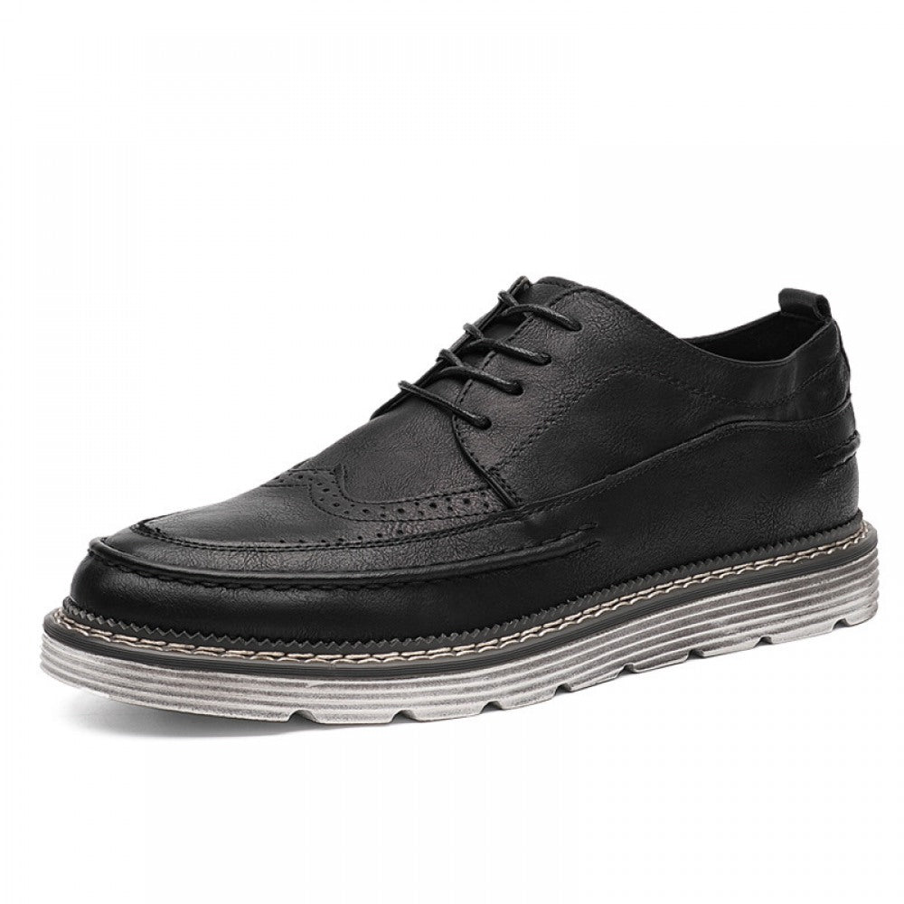 Black Men's Trend Casual Leather Breathable Shoes